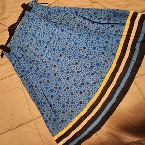 Floral Blue Skirt with Striped Hem